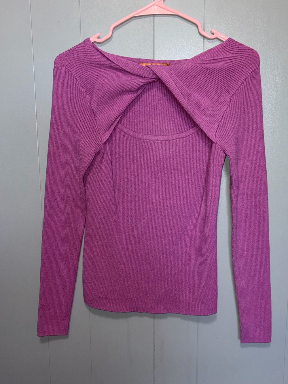 Belldini Purple Twist Cutout Long Sleeve Ribbed Sweater Medium